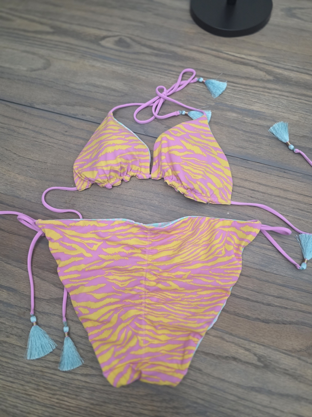 VS Reversible Pink & Yellow Zebra-Print Bikini Sz Small